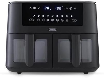Tower T17151 Vortx Dual Basket Air Fryer with Vizion Viewing Windows, 9 Preset Functions, 8L, 3040W, Black