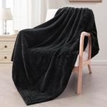 Exclusivo Mezcla Fleece Throw Blanket Extra Large, Super Soft and Warm Blankets for Couch, Sofa and Bed Waffle Textured, Cozy, Fuzzy and Lightweight (Black, 50x70 Inches)