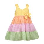 Bonnie Jean Girl's Sundress - Seersucker Dress for Baby, Toddler, Little and Big Girls, Bow Front Tiered, 3-6 Months