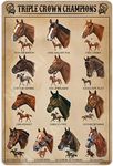 NEGLAI Triple Crown Champions Horse Knowledge Metal Signs Poster, Vintage Decorations Wall Art Decor 16x12 Inches