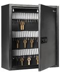 Pawfly 100 Position Slotted Key Cabinet with Combination & Key Lock Resettable Black Digital Security Storage Box Steel Key Organizer with Slotted Racks White Key Tag Labels and Permanent Pen