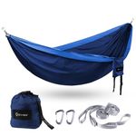 BTRWOR outdoor hammock for 2 people | 300kg load capacity | double hammock with fastening set | nylon camping travel hammock | 290x170cm (Navy blue)