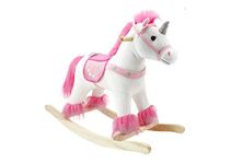 The Rocking Horse Co. - Pink/White Rocking Unicorn - with Horn, Mane & Tail - Plush Finish - Complete with Sounds - On solid wood rockers