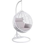 Yaheetech Garden Egg Swing Chair, Patio Swing Chair Outdoor Hanging Hammock with Stand Indoor Egg Rattan Chair with Cushion and Cover, White