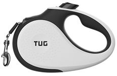 TUG 360° Tangle-Free Retractable Dog Leash for Up to 50 kg Dogs | 5 m Strong Nylon Tape/Ribbon | One-Handed Brake, Pause, Lock (Large, White)