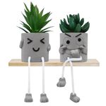 2 Pcs Plastic Fake Plants with Cement Potted, Artificial Plants Indoor, Small Artificial Plants in Pots, Mini Fake Succulents Plants for Office Desk Bedroom Bathroom Home Decoration Accessories