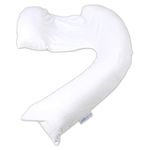 dreamgenii Pregnancy Support and Feeding Pillow, Support For Left Lateral Sleeping in Pregnancy and Beyond With Removable, Washable Cover - White Cotton Jersey