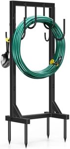 Winpull Garden Hose Holder Water Hose Holder with 4 Spikes, Freestanding Hose Hanger Outdoor Hold Stand Heavy Duty 6 Hooks Metal Garden Hose Storage Hose Reel Rack for Outside (Black)