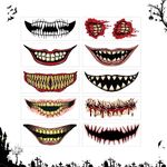 Halloween Temporary Tattoos 10 Sheets Horror Mouth Tattoos Stickers for Prank Party Props,Halloween Clown Horror Mouth Face Tatt-oo Sticker,Prank Props for Cosplay Party DIY Decorations