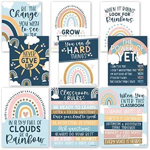 Hadley Designs 9 Boho Rainbow Classroom Decor Signs Welcome Sign For Bulletin Board Decorations, Growth Mindset Classroom Posters Elementary Middle School Classroom Rules