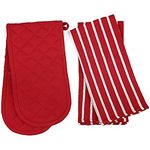 Penguin Home Heat Resistant Oven Gloves with Set of 2 Tea Towel Oven Mitt & Potholder for Home Cooking - Maximum Heat Protection/Kitchen Accessories (Red) Size - (18x90 & 65x45 cm)