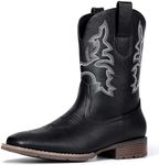 Suokdil Cowboy Boots for Men - Mens Western Boots Colour Blocking, Embroidered Square Toe Cowboy Ankle Boots, Durable Retro Classic Short Boots for Work, Daily and Concert,Size 11,White&Black