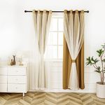 INLINAS 52 x 96 Inches Gold Blackout Curtains with Sheer Layer - Grommet Top Thermal and Noise Reduction Panels for Bedroom and Living Room Light Blocking and Energy Saving, Set of 2