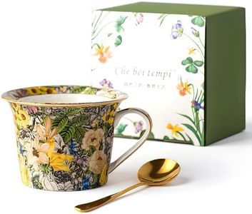 Moqidadii 15oz Ceramic Coffee Mug – French Classical Cottage Style Cup with Golden Blossoms & Gilded Rim, Elegant Pottery Gift Mug with Lid & Saucer for Women