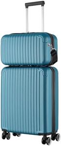 R.Leone Valigia Ryanair 55x40x20 cm + 40x20x25 cm Set 2 Pezzi Trolley Bagaglio a mano 4 Ruote e Beauty Case in ABS (Verde Scuro, 999 Set 2 Pezzi S+XS)