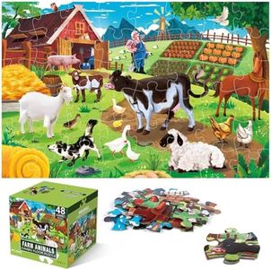 Jumbo Floor Puzzle for Kids,Farm Animals Jigsaw Large Puzzles,48 Piece Barn Puzzle for Toddler Ages 3-5,Children Learning Preschool Educational Toys,Birthday Gift for 4-8 Years Old Boy and Girl