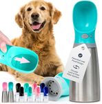 MalsiPree Stainless Steel Dog Water Bottle - Portable Puppy Water Dispenser with Drinking Feeder for Pets Outdoor Walking, Hiking, Travel - Leak Proof Dog Stainless Steel Water Bottle (24OZ, Blue)