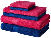 Amazon Brand - Solimo 100% Cotton 6 Piece Towel Set, 500 GSM (Iris Blue and Paradise Pink)