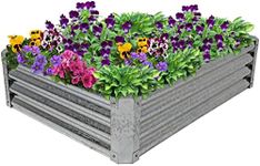 Sunnydaze Galvanized Steel Raised Garden Bed Kit - Outdoor Metal Planter for Plants and Vegetables - 12" H Rectangle - Silver