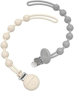 Cuddle Campus Silicone Pacifier Clip Holder with One Piece Design, Pack of 2 Soft Flexible Silicone Cord with Texture for Teething (Limestone+Buttercream)