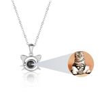 AVINVAN Cat Ornaments Photo Necklace 925 Sterling Silver Personalised Projection Necklace with Picture Inside Customised Memorial Locket Pet Present for Cat Lovers Women Girls(Cat-silver)