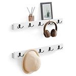 SONGMICS Set of 2 Wall-Mounted Coat Racks, Coat Hooks with Shelf, 10 Double Metal Hooks, Cloud White ULCR052W01