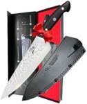Zelite Infinity Chef Knife 8 Inch - Executive-Plus Celebrity Edition - Japanese AUS10 Super Steel 45 Layer Damascus - G10 Handle - Deep 56mm Chefs Blade - Leather Sheath