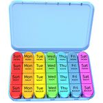 Doruimi Weekly Pill Box Organiser, Small Pill Box 7 Day 4 Times A Day, Pill Organiser with 28 Copartments to Hold Plenty of Medication, Vitamins and Supplements - Blue Case