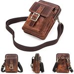 Men's Genuine Leather Messenger Phone Bag Wallet, Men Small Belt Bag Waist Pouch with Belt Loop, Retro Shoulder Crossbody Bag for Moible Phone, Outdoor Lightweight Pouch Casual Travel Bag Coffee