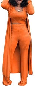 HANMAX Women's Tracksuit Winter Autumn Knitted Long-sleeved Blazer Coat Tank Long Pants Three Piece Sets Outfit