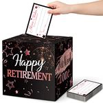 Funrous 51 Pcs Retirement Card Box Happy Retirement Party Favors Well Wish and Advice Cards for Retirement Party Decorations Card Box Going Away Party Decorations Supplies (Rose Gold and Black)