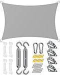 Maxesla Sun Shade Sail Waterproof Rectangle, 420D Oxford Waterproof Garden Shade Canopy, 98% UV Block Garden Canopy with Awning Attachment for Garden Beach Patio, Free Fixing Kit, 4 x 3m, Grey