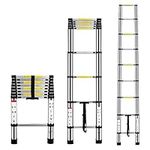 Multibao 8.5Ft 2.6M Telescopic Ladders Telescoping Extendable Aluminium Folding Extension Extendable Portable 9 Steps 150kg Capacity Loft Collapsible DIY Multipurpose