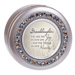 Granddaughter The Joy and Smile Brushed Silver Round Jeweled Music Box Plays Tune Wonderful World