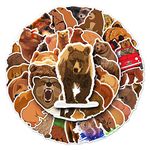 50Pcs Grizzly Bear Stickers Laptop Car Scrapbook Phone Skateboard Suitcase Luggage Bike Brown Bear Stickers Vinyl Waterproof Aesthetic Personalised Stickers for Teens Boys Girls Adults Children