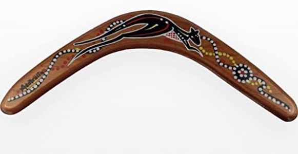 Australian Made Carded 12" Decorated Wood Throwing Boomerang - Kangaroo Design