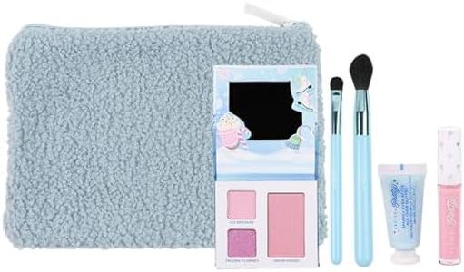 Petite 'n Pretty Sparkle Storm Makeup Gift Set for Kids, Tweens and Teens - Cool Vibes Eye & Cheek Palette, Brushes, 10K Shine Lip Gloss, Sparkly Ever After All Over Glitter in Blue Sherpa Bag