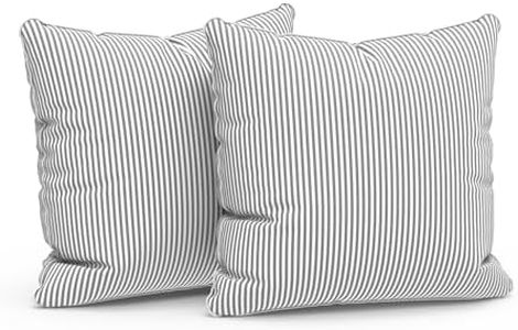LVTXIII Outdoor Throw Pillow Covers Waterproof Tropic Accent Pillow Cases Fluffy Outdoor Cushion Covers for Garden and Patio Furniture Decoration, 16x16, 2 Pack, Strip Grey