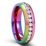 TIGRADE 4mm 6mm Titanium Ring Cubic Zirconia Engagement Ring Wedding Band Size 3 to 13.5 Multicolor