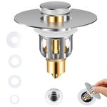 Pop Up Sink Plug Bathroom Sink Stopper Universal 31-50mm Cadrim Pop Up Bath Plug Basin Push Type Anti-Clogging Kitchen Sink Stopper Bathtub Stopper Tub Bullet Core 4 Gaskets Stainless Steel + Brass