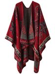 Comilaka Womens Printed Poncho Cape Oversized Shawl Wrap Open Front Cardigans Blanket Scarf Coat Warm Winter Red