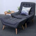 NATURE WOOD DECOR Armchair with Footstool Chair with Solid Wood Legs for Living Room Bedroom |Single Seater Sofa Armchair |Luxury Chair (Dark Grey)