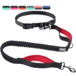 VIVAGLORY Hands Free Dog Lead, Shock-Absorbing Bungee Waist Leash for Medium & Large Dogs, Reflective Adjustable Running Lead with Dual Padded Handle for Walking, Jogging, Hiking, Black-Red