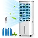GOFLAME 4-IN-1 Evaporative Air Cooler Portable, Air Cooling Fan with 4 Ice Packs and Remote Control, 3 Speeds and 4 Modes, 12L Water Tank, 7.5H Timer, Quiet Swamp Cooler for Home Office
