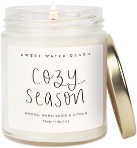 Sweet Water Decor Cozy Season Candle | Woods, Warm Spice, and Citrus Autumn Scented Soy Candles for Home | 9oz Clear Jar, 40 Hour Burn Time, Made in the USA