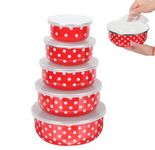 Alipis 5 Pcs Plastic Mixing Bowls Nesting Bowls Enamelware Fresh Keeper Serving Fruit Cereal Ice Cream Salads Prepared Bowls with Lid for Home Kitchen Pattern