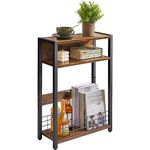 IBUYKE Narrow Side Table with Storage Shelf, 3 Tier End Table,Small Nightstand with Magazine Rack,Telephone Table for Small Spaces,for Living Room, Bedroom, Sofa, Brown TMZ001H