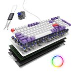 Kreo Hive Wired Full Size RGB Backlight Gaming Mechanical Keyboard, Customizable RGB, Mechanical Switches, NKRO, Metal Volume Knob, 3 Color Keycaps (White-Purple, Blue Switch)