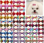 aoozleny Cute Puppy Hair Bows with Rubber Bands - 30PCS Cute Puppy Dog Small Bowknot Hair Accessories, Handmade, Perfect for Pet Grooming（Random Color） (A)