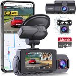 ABASK 4K 3 Channel Dash Cam WiFi GPS Dashcam Front Rear and Inside 4K+1080P+1080P Car Camera with Free APP, 64GB Card, IR Night Vision, Parking Monitor, G-Sensor, Loop Recording, WDR, 256GB Max